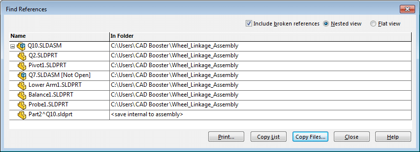 solidworks assemly virtual part find references