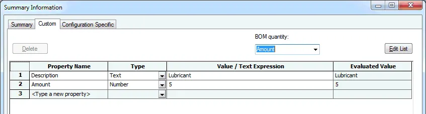 bom quantity solidworks