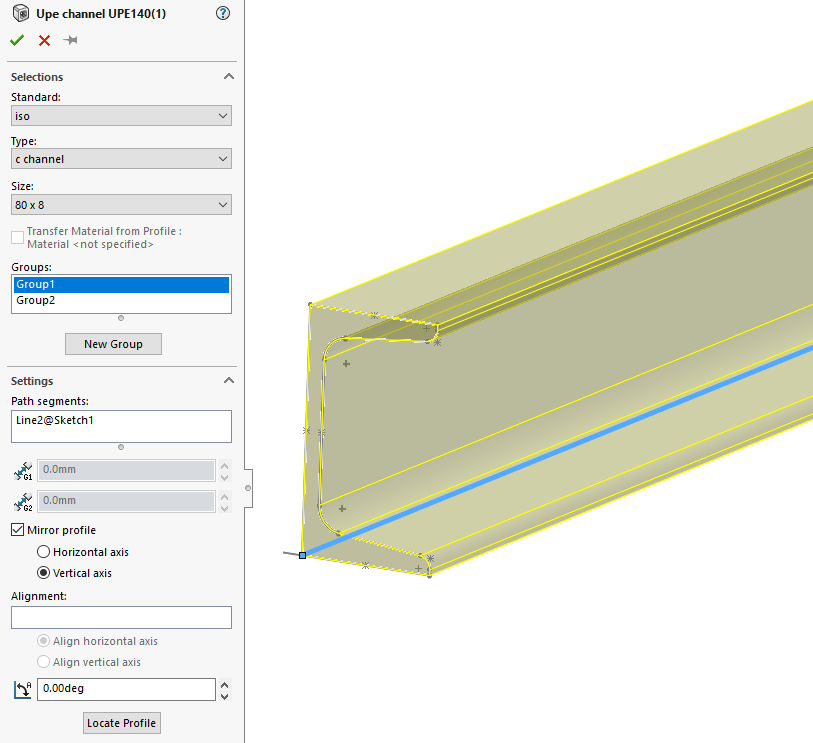 weldment feature - group - alignment