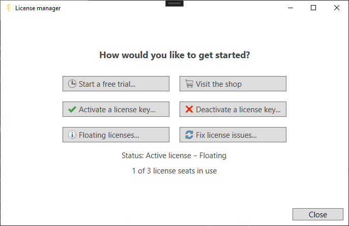 Lightning license window