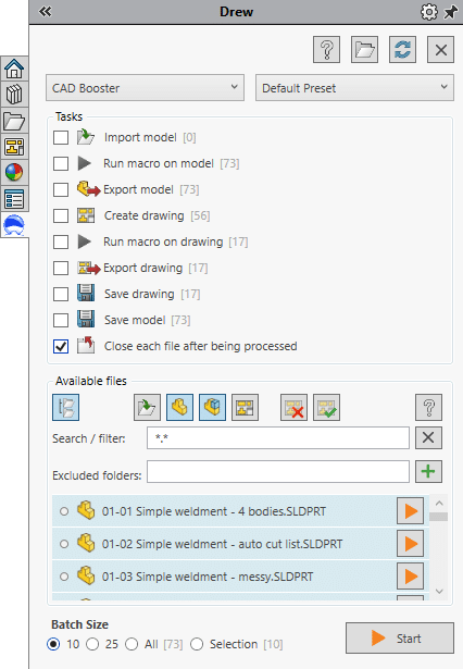 Drew batch create solidworks drawings