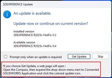 solidworks connected update popup