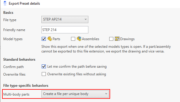 Solidworks create a STEP file per body