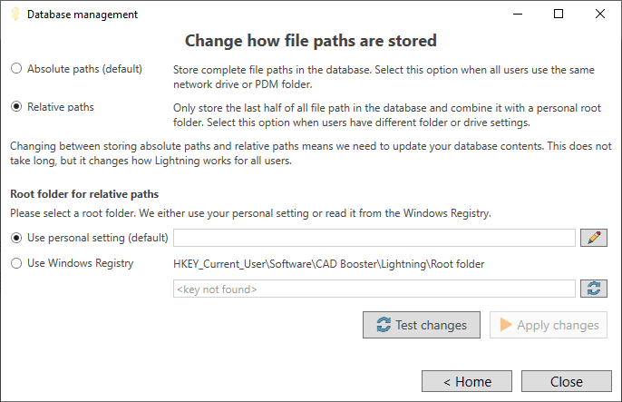 Lightning store relative paths in the database