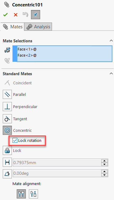 lock rotation Solidworks
