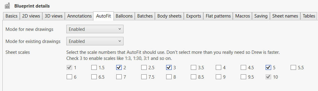 new AutoFit mode settings